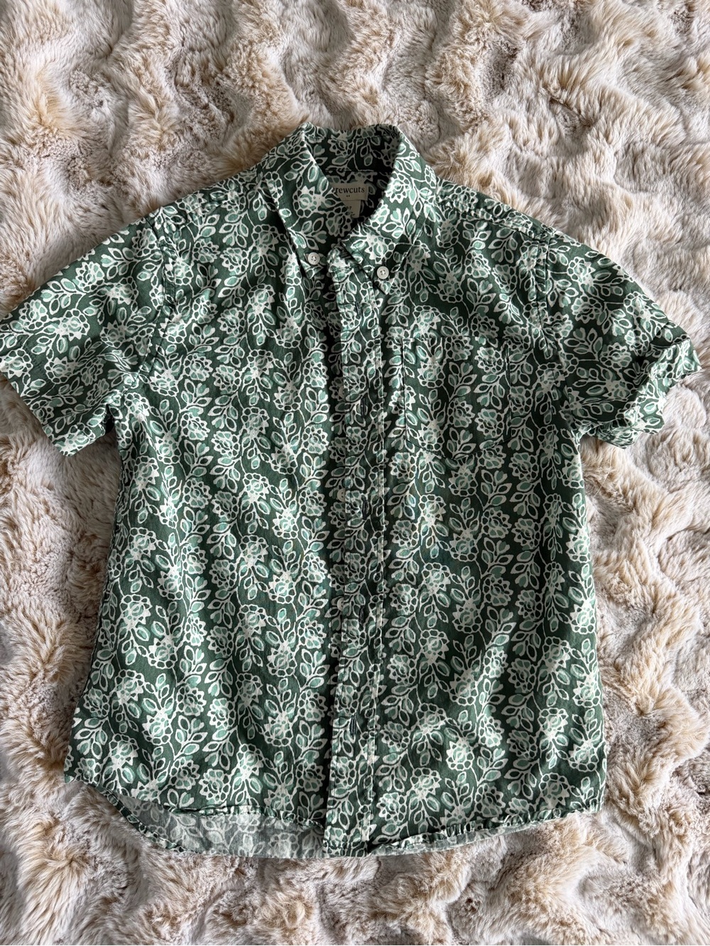 Crewcuts Green and White Floral Button-Down Shirt